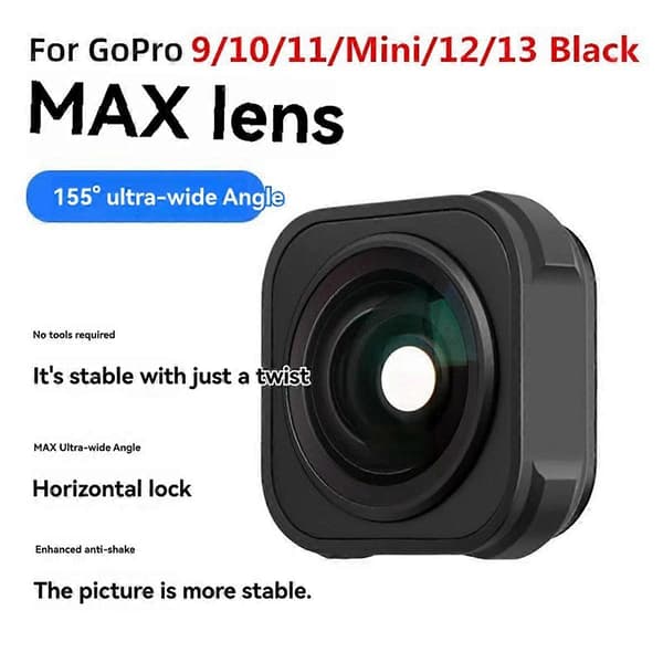 Max Lens Mod vidvinkelobjektiv til Hero 12 11 10 9 kamera Black