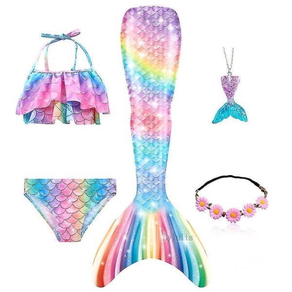 2023-5st/ set Girls Mermaid Tail Baddräkt Barn Den lilla sjöjungfrun Kostym Cosplay Strandkläder Baddräkt-1 Package 115 150