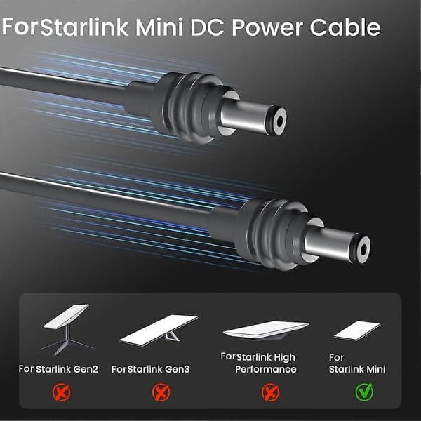 til Starlink SpaceX Mini DC Strømkabel 15 meter/49,2 fod 15Meter