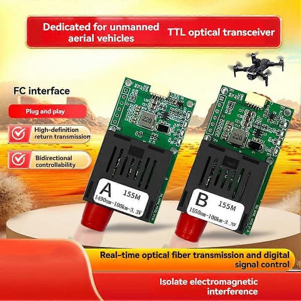 FPV TTL optisk fiber transceiver mottakermodul optisk port UART/SBUS grensesnittmodul drone tilbehør 100KM