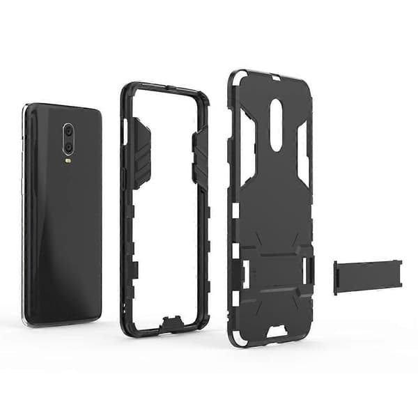 Støtsikkert PC + TPU-deksel med holder til OnePlus 7 / 6T Black