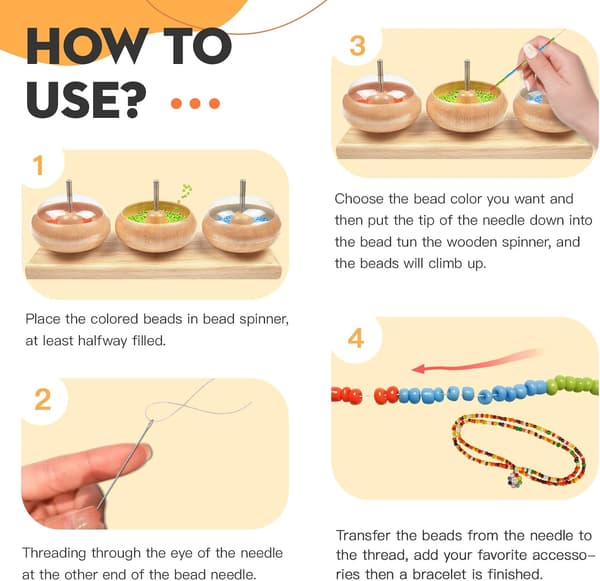 [KK] Bead Threader Bead Spinner Wooden Manual Rotating Three-Bowl Bead Spinner Fast Beading Artifact