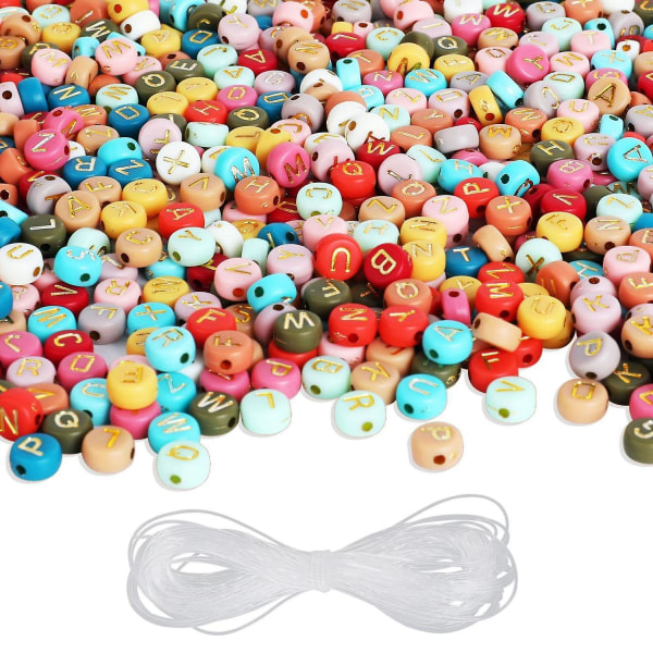 1200 akryl runda bokstavspärlor 4x7mm+8m pärlstav blandad färg A-ZDIY pärlstav lösa pärlor DIY-hals