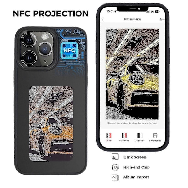 INKZONE Yhteensopiva iPhone 11 Pro Max E Ink -puhelinkuoren kanssa PC+TPU DIY-puhelinkotelo 4-värinäyttö - Harmaa Black