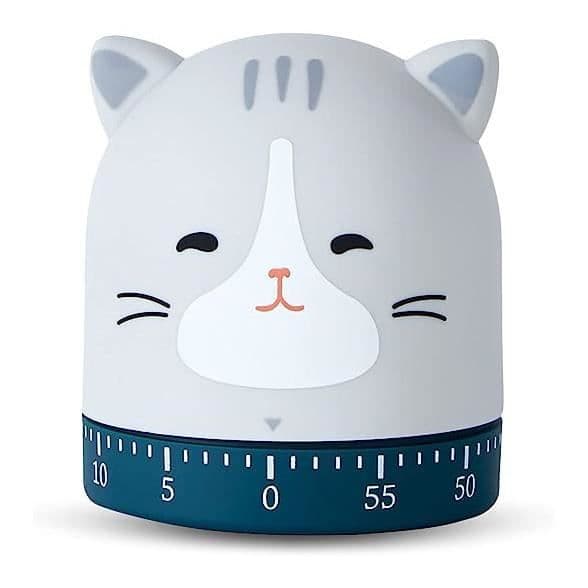 Kjøkkentimer - Katt - Mekanisk - Grå - 6x6,7cm - ABS