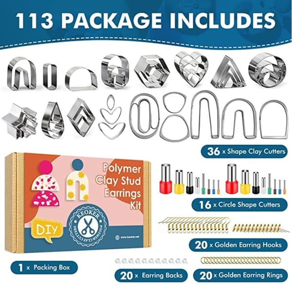 [KK]113-piece Polymer Clay Earring Cutter Set for Earring Making with Earring Hooks_MGF