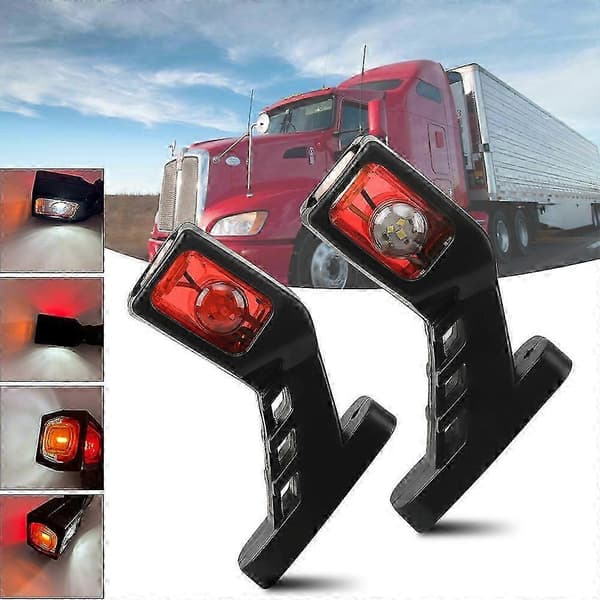 2 X LED Rød Hvit Gul Side Gummi Indikator Markeringslys Stilk Konturlys for Lastebil Lastebil Tilhenger