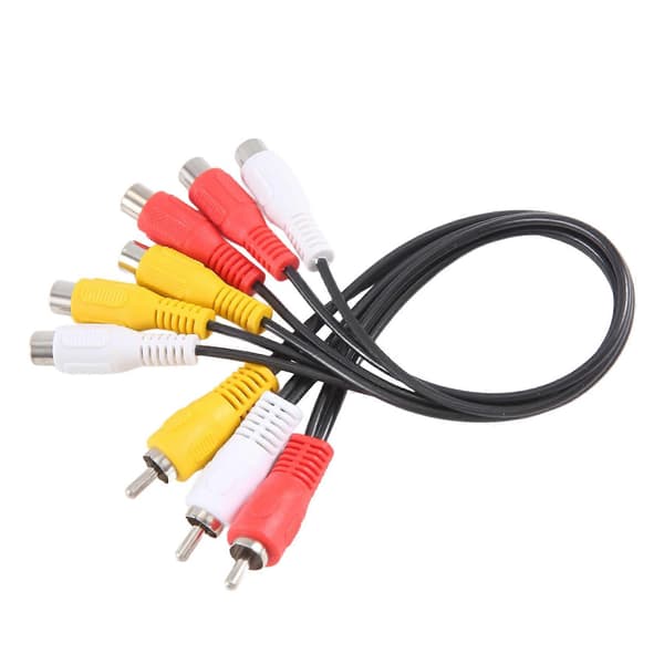 3 RCA hann-jack til 6 RCA hunn-plugg splitter lyd video AV-adapterkabel