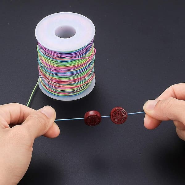 Elastisk snor, perletråder, regnbuefarget snor, stoffhåndverkssnor for armbånd
