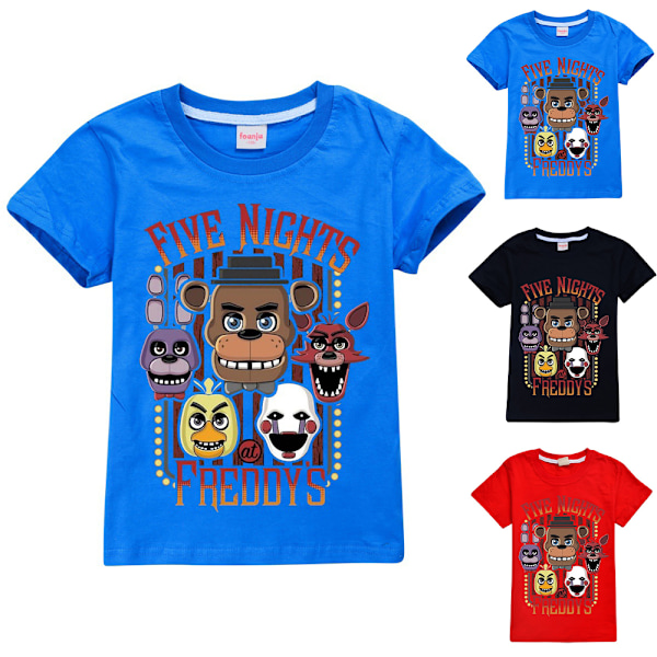 Five Nights at Freddy's FNAF T-shirt til børn - Tegneserie, afslappet, kortærmet, blå Blue 11-12 Years