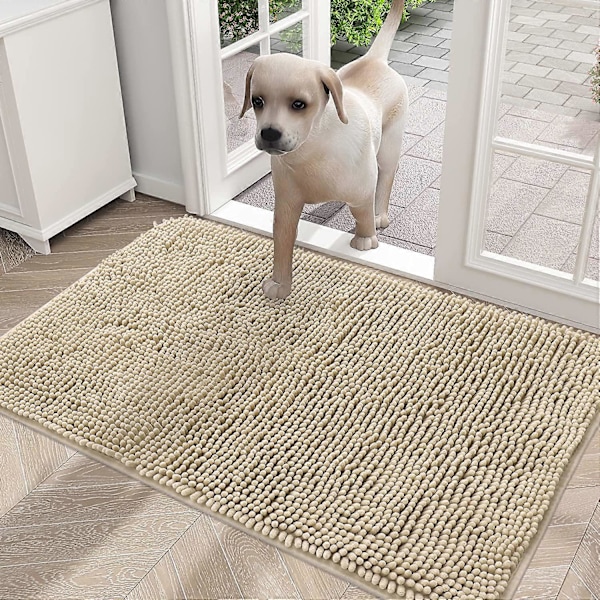 Dørmåtte til Hunde med Mudrede Patter, Absorberer Fugt og Snavs, Absorberende Skridsikker Vaskbar Måtte, Hurtigtørrende Mikrofiber, Mudmåtte til Hunde, Indendørs Dørmåtte til Entré Beige 60x90cm