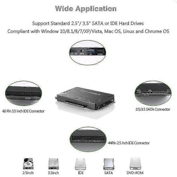 USB 3.0 till IDE och SATA Konverter Extern Hårddisk Adapter Kit för Universell 2.5/3.5
