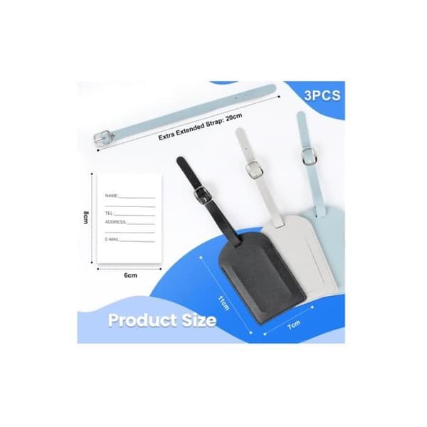 Bagageetikett - Ospecificerad - 3-pack - PU-läder - Justerbart spänne - Sekretessflik