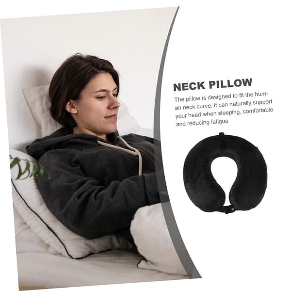 Resenackkudde Memory Foam U-formad Cervikalt Stöd för Flygplan Kontor Hem Lättvikt Svart