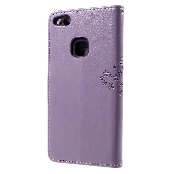 Imprint Tree Magneettinen Nahkainen Lompakko Kotelo Huawei P10 Lite:lle Telineellä Purple