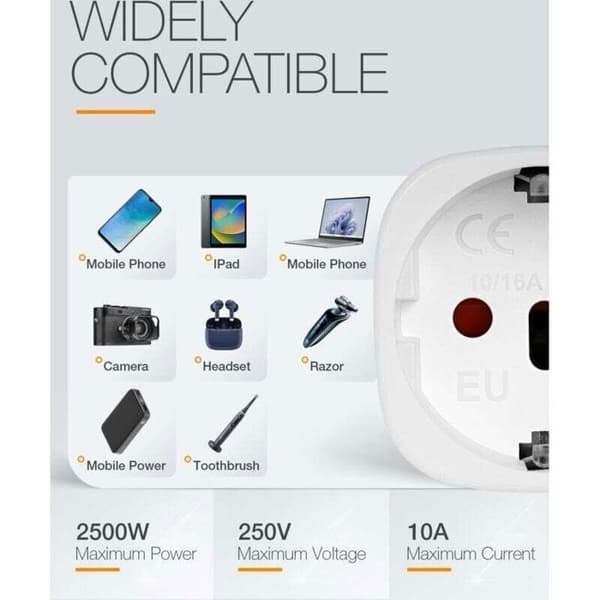 Reseadapter - ZOR® - 2 stycken - FR 2-stift till AU 3-stift - Typ I