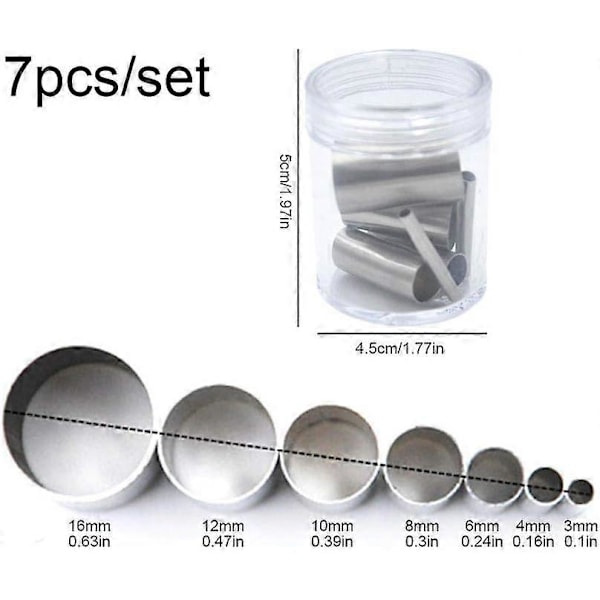 Lerskärverktyg, 7 st Hål Hollow Punch Cutter Set Rostfritt Stål Indragning Rund Cirkelformade Skärare Form Keramik Prickning Bakform Skärare Punch T