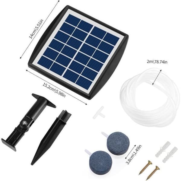 Solardammspump - ZOR® - 2W - 2200mAh batteri - Syreslang - 2 luftbubbelstenar
