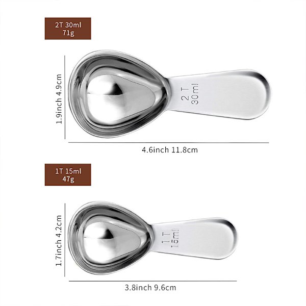 2 stk. Kaffeske, Rustfrit Stål Kaffemåleske til Malet Kaffe og Bønner, Kaffetilbehør Gave til Kaffeelskere, Gadgets, 15ml+30ml gold