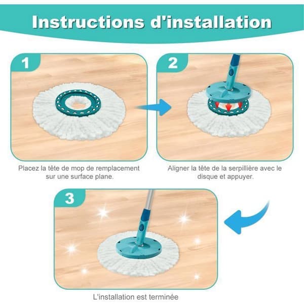 3 stk. erstatningsmopphode, kompatibel med Leifheit Clean Twist Mop, erstatningsmopphode for moppesett L