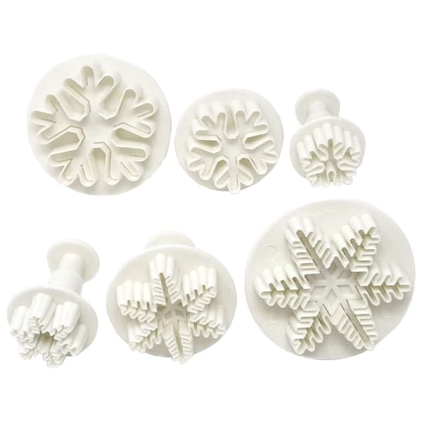 [KK] 6 pcs/set Food Grade Snowflake Fondant Cake Decorating Plastic Tools, Plunger Cutters, DIY Embossing Tools for Baking