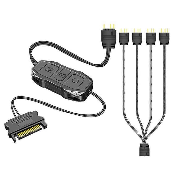5V 3Pin til SATA ARGB Mini Adapter Controller HUB Computer Ventilator LED Belysning RGB Kontrolkabel Black