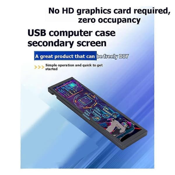 9,2 tums IPS USB sekundär skärm Turing Smart Screen CPU GPU RAM Datorskärm för PC-övervakning och visning Black
