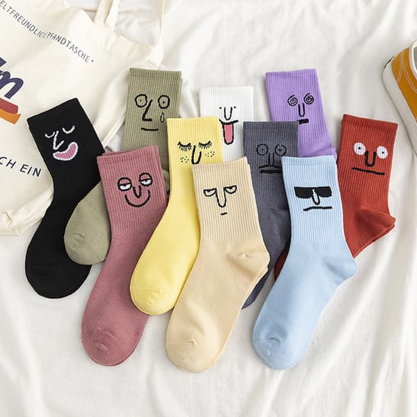[KK]10 Pairs Funny Face Expression Socks, Crazy Fun Emotions Crew So