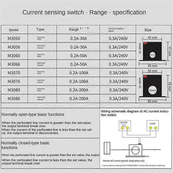 Strømfølende switch induktionsrelæ AC-koblingsenhed (NC M3056)