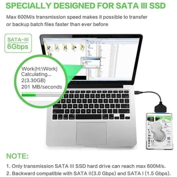 ZISONIX USB-SATA-sovitinkaapeli - SATA III - USB 3.0 - 2,5 tuumaa - 6 Gbps