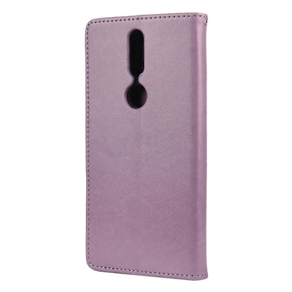 For Nokia 2.4 Sommerfugl Blomstermønster Horisontal Flip Lærveske med Holder & Kortspor & Lommebok Light Purple