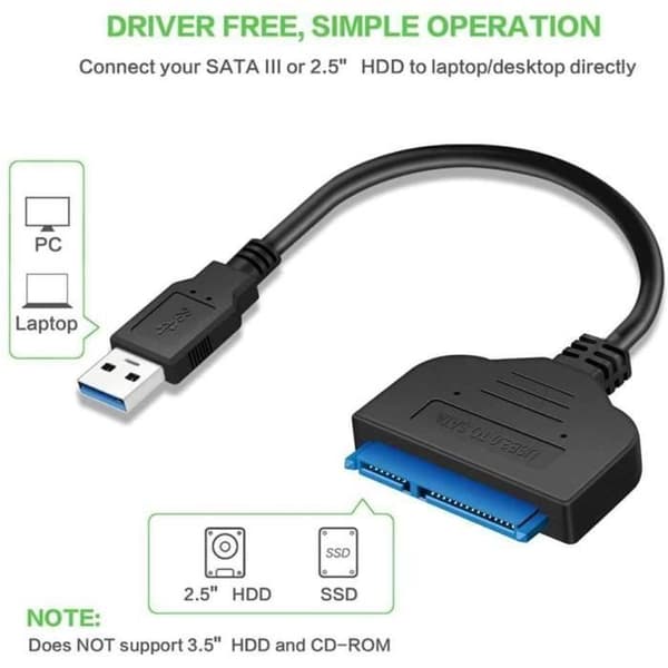 ZISONIX USB-SATA-sovitinkaapeli - SATA III - USB 3.0 - 2,5 tuumaa - 6 Gbps