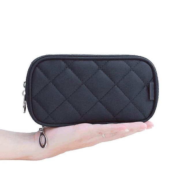 [KK] Makeup Bag with Mirror 2-Layer Cosmetic Organizer, Black
