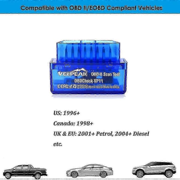 Veepeak Mini Bluetooth Obd Ii Skanneradapter Bil Eobd Diagnostisk Verktøy Sjekk