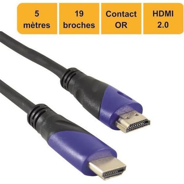 HDMI 2.0 høyhastighetskabel 5m Full HDTV 4K - 10 års garanti
