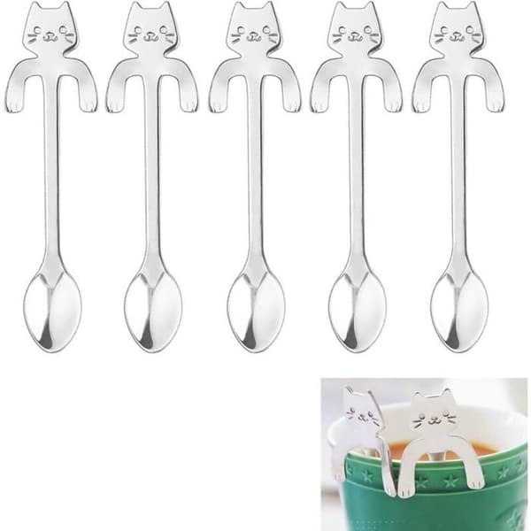 5 katteformede kaffeskeer, 304 rustfrit stål, 11,7 cm