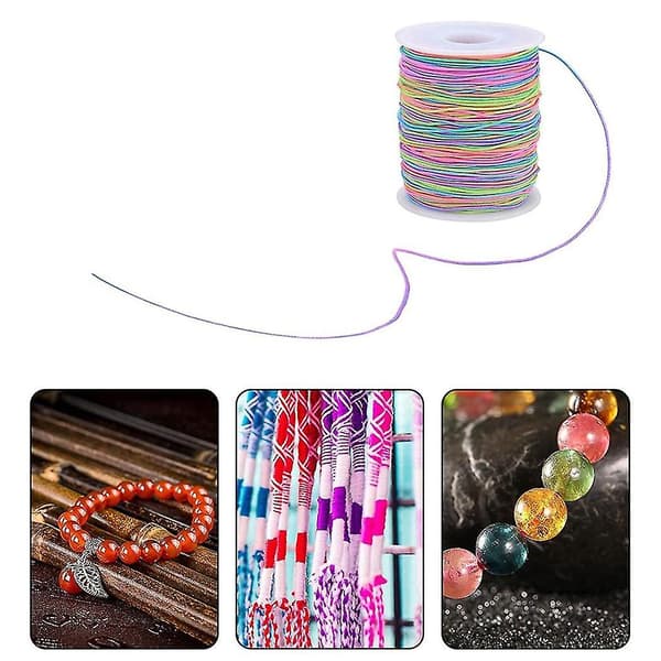 Elastisk snor, perletråder, regnbuefarget snor, stoffhåndverkssnor for armbånd