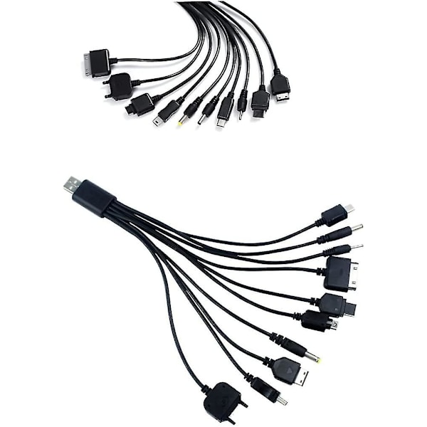 10-i-1 Universal USB-ladekabel Multifunksjonelt ladekabel Synkroniseringskabel for Ipod Iphone Psp Kamera Nokia Blackberry 1 stk