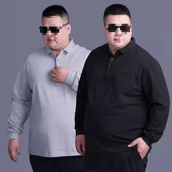 8XL Erittäin suuri miesten taskuton vapaa-ajan kauluspaita pitkähihainen yksirintainen työ- ja bisnespaita, yhteensopiva sosiaalisen poolopaidan kanssa black 8XL