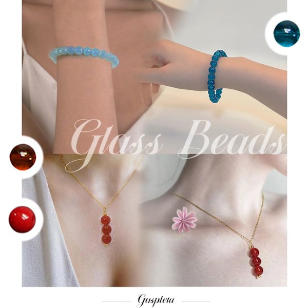 1200 st Glaspärlor för Smyckestillverkning, 24 Färger 8mm Kristallpärlor Armband Set, 2 Ask Runda Pärlor Lämpliga för Nybörjare