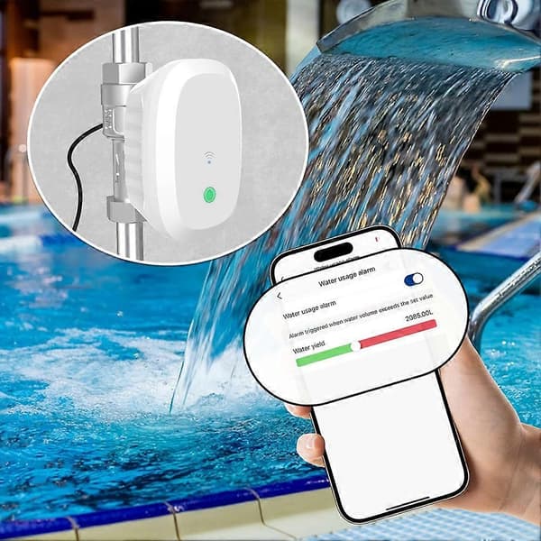 Tuya Smart WiFi Vattenventil Vattenmätare Vattenflödeshastighet Vattentemperatur Display Controller Smart APP-kontroll EU PLUG