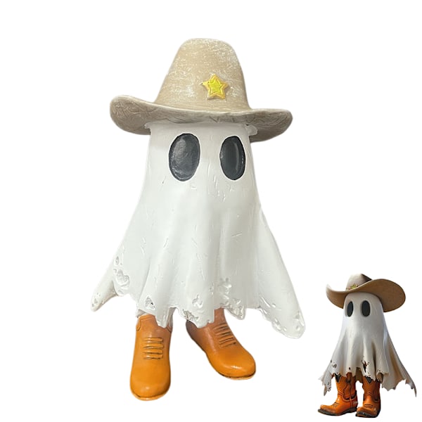 Cowboy Spøgelsesfigur, 2024 Ny Halloween Spøgelse Gående Hund Statue, Indendørs Udendørs Bordhylde Display Samlinger
