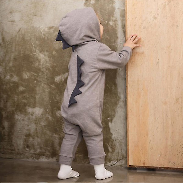 Dinosaur-Hoodie-Romper til små drenge og piger - Grå Grey 6M