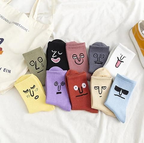 [KK]10 Pairs Funny Face Expression Socks, Crazy Fun Emotions Crew So
