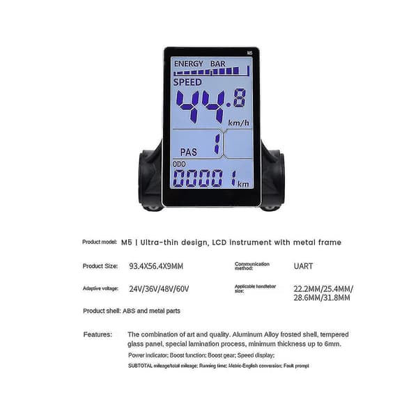 M5 Elcykel LCD Display Måler 24v 36v 48v 60v E Scooter LCD Panel Skærm til Mountain El Black