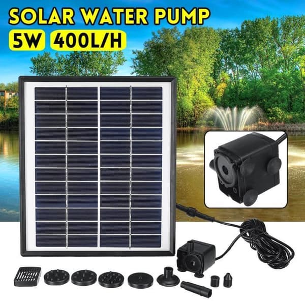5W solpanel vandpumpe 400L/H til have, pool, springvand, dam