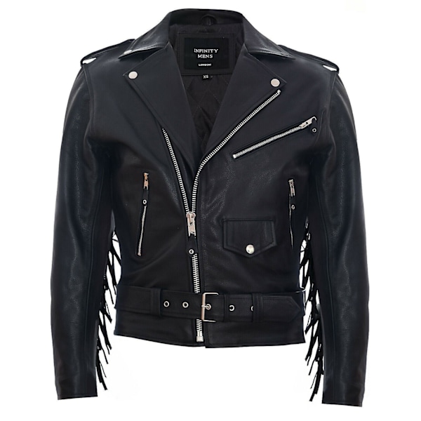 Herre FRINGE Hide Brando Lærjakke MC-jakke Black XS