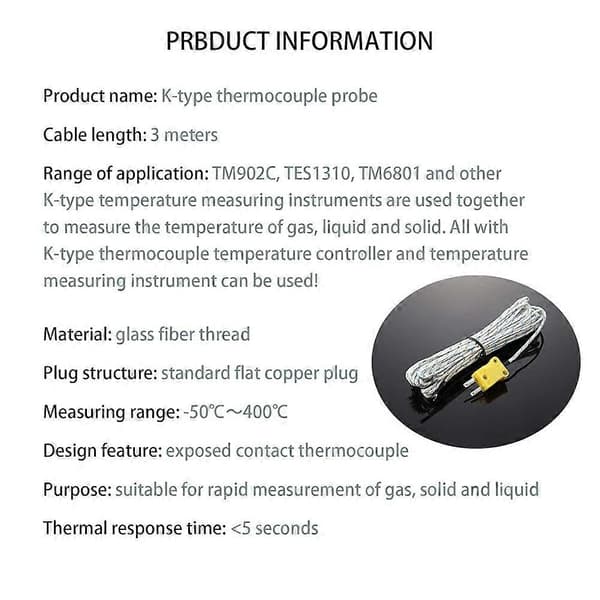 5 stycken 3 meter K-typ termoelement temperatursensor K-typ mätområde -50 till 400 Celsius