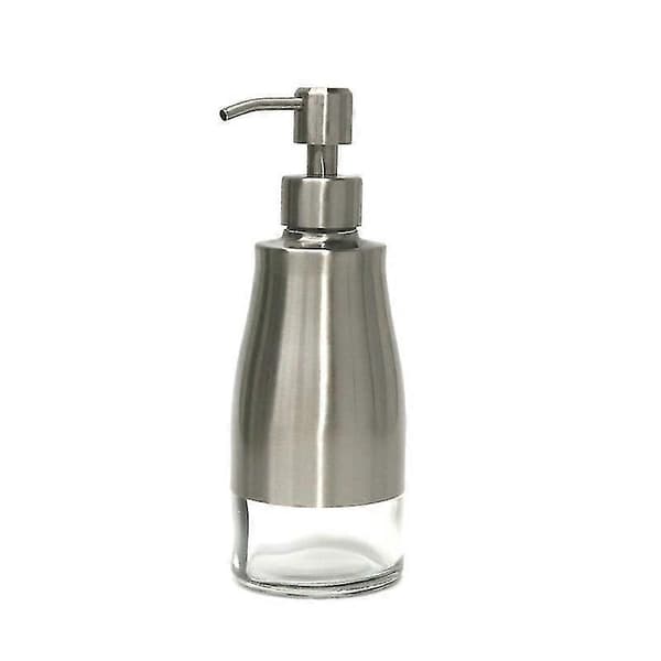 Sæbedispenser i glas og rustfrit stål - med etiketter