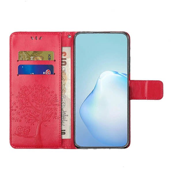 For iPhone 16e Deksel PU Lær Ugle Tre Trykt Lommebok Telefondeksel Multicolor Red